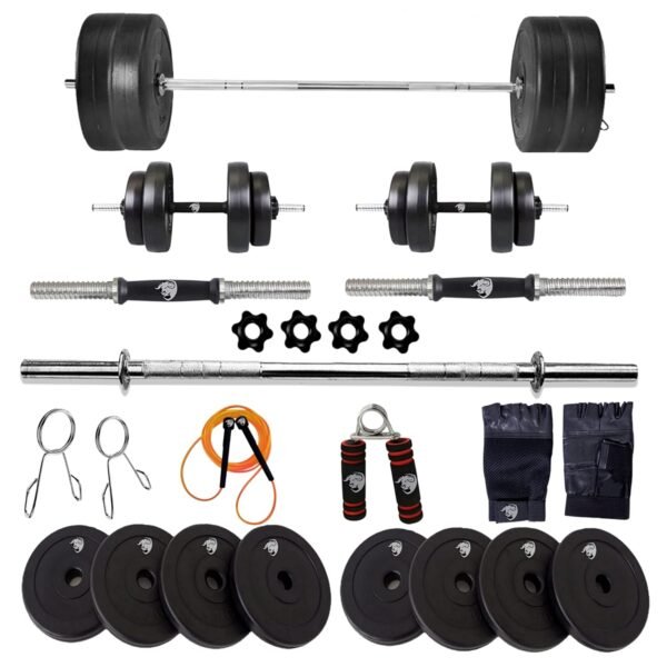 BULLAR Home Gym Set, 8kg to 20kg with 3 Straight Curl Rod and 2 Dumbbell Rods, Gym Combo, and Home Workout Equipments with PVC Weights Plates (10kg set)
