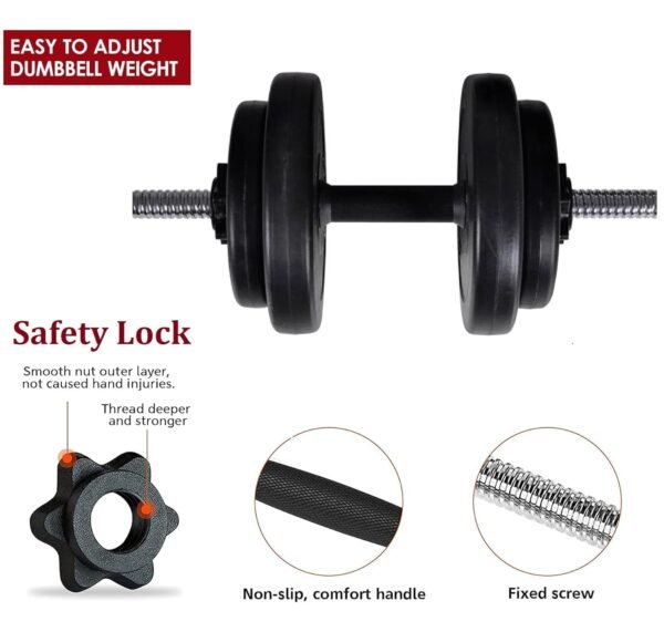 BULLAR Home Gym Set, 8kg to 20kg with 3 Straight Curl Rod and 2 Dumbbell Rods, Gym Combo, and Home Workout Equipments with PVC Weights Plates (10kg set) - Image 2