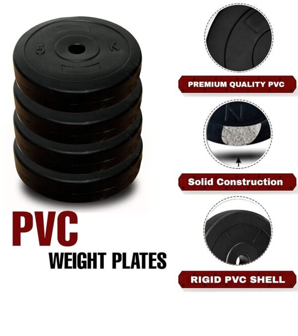 BULLAR Home Gym Set, 8kg to 20kg with 3 Straight Curl Rod and 2 Dumbbell Rods, Gym Combo, and Home Workout Equipments with PVC Weights Plates (10kg set) - Image 3