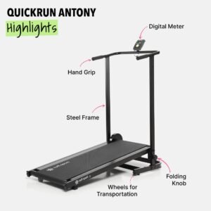 Cultsport quickrun Antony Manual Treadmill for Home Workout I Foldable Treadmill with Wheels I Walking and Running Machine for Home Gym I 6 Months Warranty I Max User Weight 110 kg