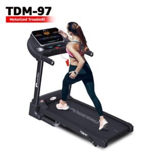 PowerMax Fitness TDM-97 (4HP Peak) Flat Motorised Treadmill for Home [Speed:10kmph, Max User Weight:100kg, Foldable,12 Workout Programs, MP3] Free (DIY) Installation Assistance