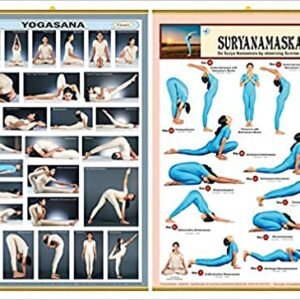 YOGA CHARTS : 1 SURYA NAMASKAR 2. YOGASANA – set of 2 WALL CHARTS in English. Printed d on Real Art Paper . Laminated Wall Chart