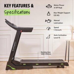 Cultsport c2 4HP Peak DC-Motorised Treadmill (Max Speed: 16km/hr, Max Weight: 120 Kg) for Home Gym Workout with 1 Year Warranty