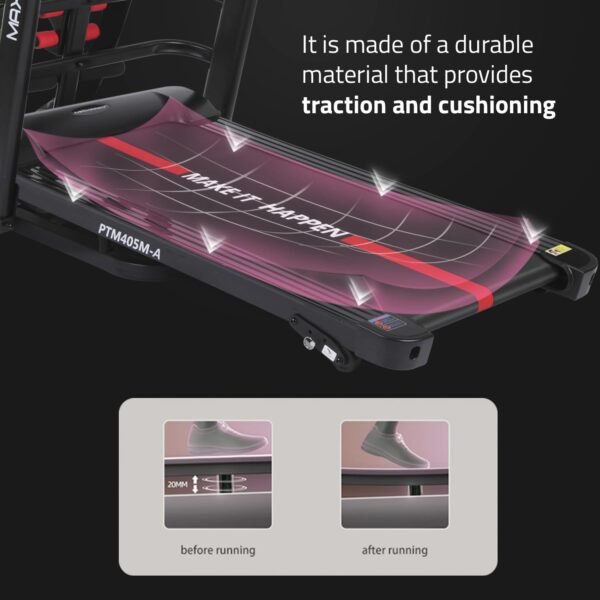 MAXPRO PTM405M 4.5HP Peak DC Motor Multifunction Foldable Treadmill with Massager, Free Diet Plan,Max.Speed 14km/hr, Fit Show App, Fitness Running Machine for home use with LED Display - Image 8