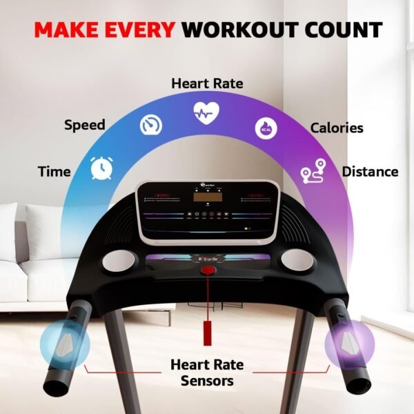 PowerMax Fitness TDM-97 (4HP Peak) Flat Motorised Treadmill for Home [Speed:10kmph, Max User Weight:100kg, Foldable,12 Workout Programs, MP3] Free (DIY) Installation Assistance - Image 7