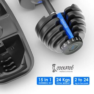 Cockatoo ADB-01 2.5 KG- 24 Kg Adjustable Dumbbell Set, Home Workout Gym Equipment Men and Women, Quick One-Second Adjustment 15-IN-1 Dumbbell Dumbbells Set For Home Gym (24 Kg, Blue)