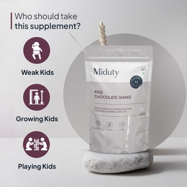 Miduty by Palak Notes Kids Chocolate Shake, Kids Chocolate Powder, Immunity Booster, Added Colostrum, Nutrient-rich Blend of Vitamins, Minerals, MCT Powder, Brahmi Extract, Brain Immunity - 400g - Image 4