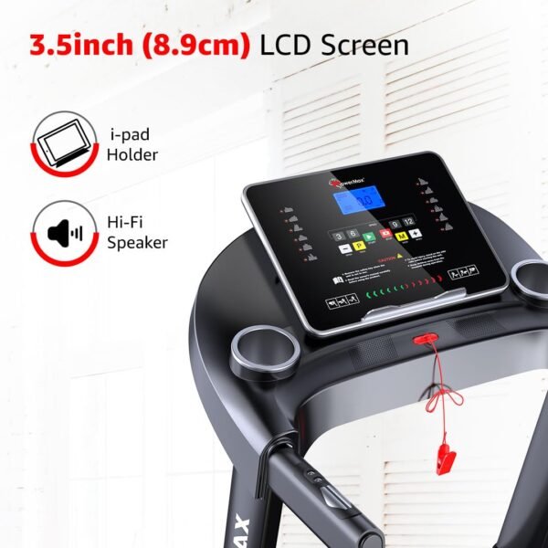 PowerMax Fitness TDM-96 (4HP Peak) Motorised Treadmill for Home Use [ Max User Wt. 110kg | LCD Display | Bluetooth for Music & Mobile App | 3 Level Manual Incline ] Free (DIY) Installation Assistance - Image 5