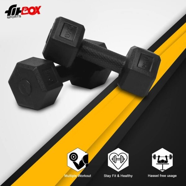 FitBox Sports 4kg Exlusive Octa PVC Fixed Dumbbells (2kg x 2) Black - Image 5