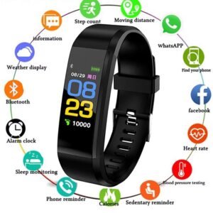 PunnkFunnk D115 Smart Band, Activity Tracker Fitness Band, Sleep Monitor, Step Tracking, Heart Rate Sensor, Kids Smart Watch for Men, Women, Black