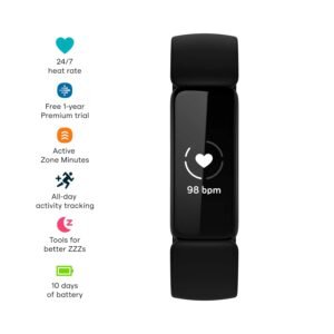 Fitbit Inspire 2 Health & Fitness Tracker with a Free 1-Year Premium Trial, 24/7 Heart Rate, Black/Black, One Size (S & L Bands Included)