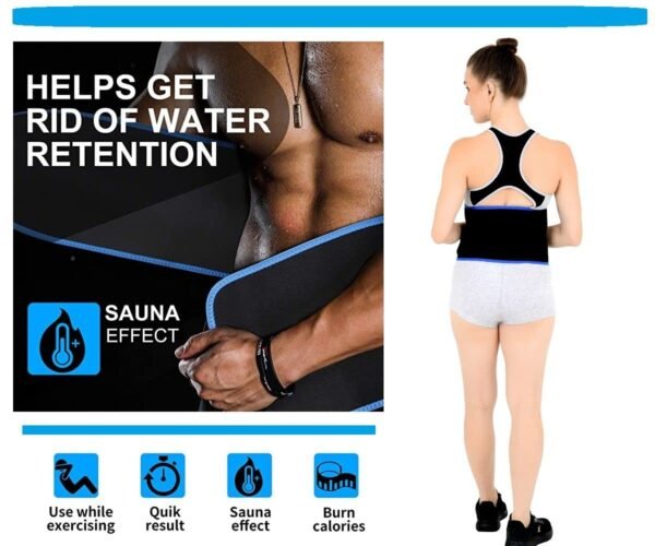 FITPUT Sweat Belt for Men Made of Neoprene with Pocket, Stomach Belt for Men and Women Non-Tearable, Sauna Belt for Weight Loss Exercise Fitness Waist Trainer, Sweat Slim Belt for Men (Black) - Image 4