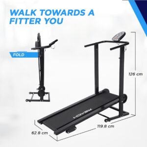 Reach T-90 Manual Treadmill for Home Workout | Foldable Treadmill with Wheels | Walking & Running Machine for Home Gym | Manual Incline | 12 Months Warranty | Max User Weight 100kg