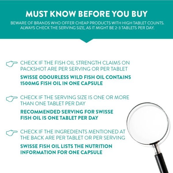 Swisse Fish Oil with 1500mg Omega 3 In One Capsule (Only One Capsule Per Serving) Manufactured In Australia, Highest Omega-3 Content In One Capsule - 60 Days Pack - Image 2