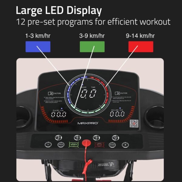 MAXPRO PTM405M 4.5HP Peak DC Motor Multifunction Foldable Treadmill with Massager, Free Diet Plan,Max.Speed 14km/hr, Fit Show App, Fitness Running Machine for home use with LED Display - Image 2