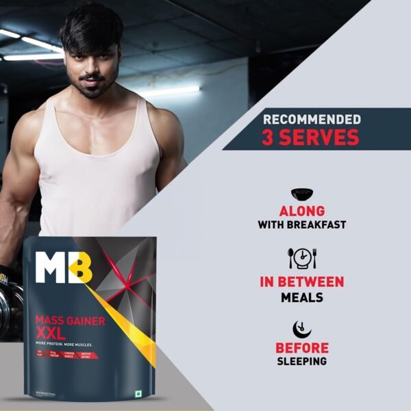 MuscleBlaze Mass Gainer XXL (Chocolate, 1kg / 2.2lbs, 10 Servings) | With Complex Carbs, High Protein & Digestive Enzymes - Image 3