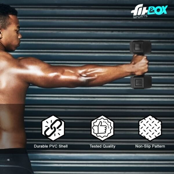 FitBox Sports 4kg Exlusive Octa PVC Fixed Dumbbells (2kg x 2) Black - Image 2
