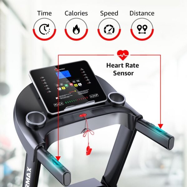 PowerMax Fitness TDM-96 (4HP Peak) Motorised Treadmill for Home Use [ Max User Wt. 110kg | LCD Display | Bluetooth for Music & Mobile App | 3 Level Manual Incline ] Free (DIY) Installation Assistance - Image 4