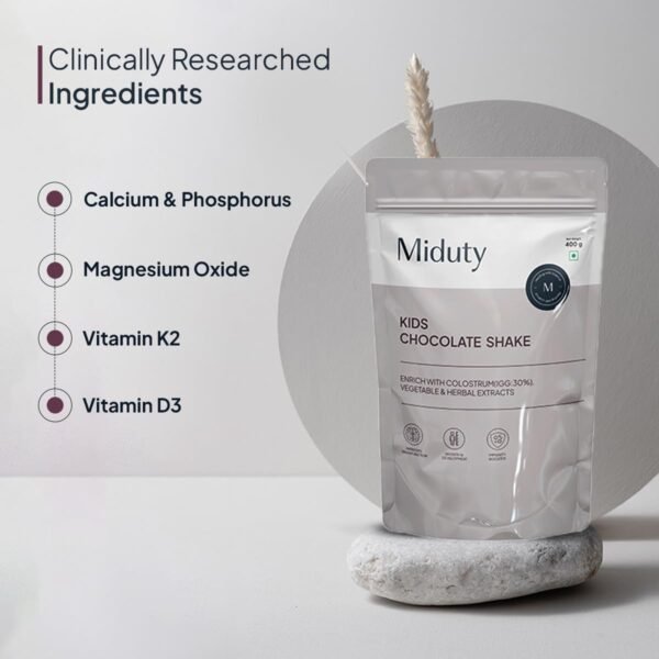 Miduty by Palak Notes Kids Chocolate Shake, Kids Chocolate Powder, Immunity Booster, Added Colostrum, Nutrient-rich Blend of Vitamins, Minerals, MCT Powder, Brahmi Extract, Brain Immunity - 400g - Image 3