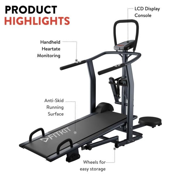 Fitkit by Cult FT801 4 in 1 Manual Multifunction Non Electric Treadmill with (Jogger, Stepper, Twister, Pushup Bar), 3 Level Inclination for Home Gym Fitness with 6 Months Warranty - Image 3