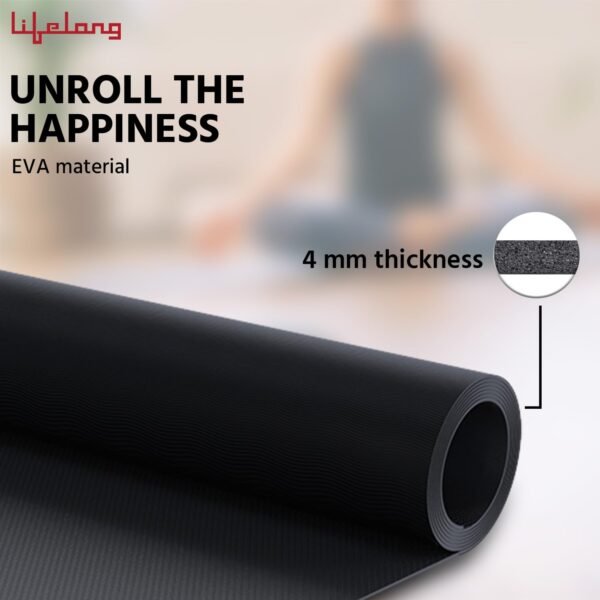 Lifelong Yoga mat for Women & Men EVA Material 4mm Black Anti Slip for Gym Workout - Image 4