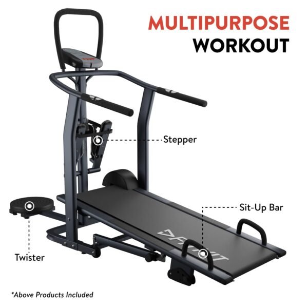 Fitkit by Cult FT801 4 in 1 Manual Multifunction Non Electric Treadmill with (Jogger, Stepper, Twister, Pushup Bar), 3 Level Inclination for Home Gym Fitness with 6 Months Warranty - Image 4