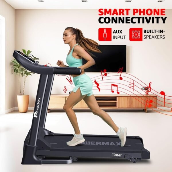 PowerMax Fitness TDM-97 (4HP Peak) Flat Motorised Treadmill for Home [Speed:10kmph, Max User Weight:100kg, Foldable,12 Workout Programs, MP3] Free (DIY) Installation Assistance - Image 10