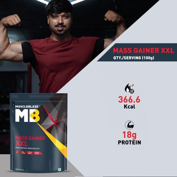 MuscleBlaze Mass Gainer XXL (Chocolate, 1kg / 2.2lbs, 10 Servings) | With Complex Carbs, High Protein & Digestive Enzymes - Image 2
