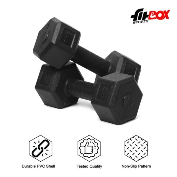 FitBox Sports 4kg Exlusive Octa PVC Fixed Dumbbells (2kg x 2) Black - Image 6