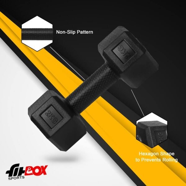 FitBox Sports 4kg Exlusive Octa PVC Fixed Dumbbells (2kg x 2) Black - Image 3