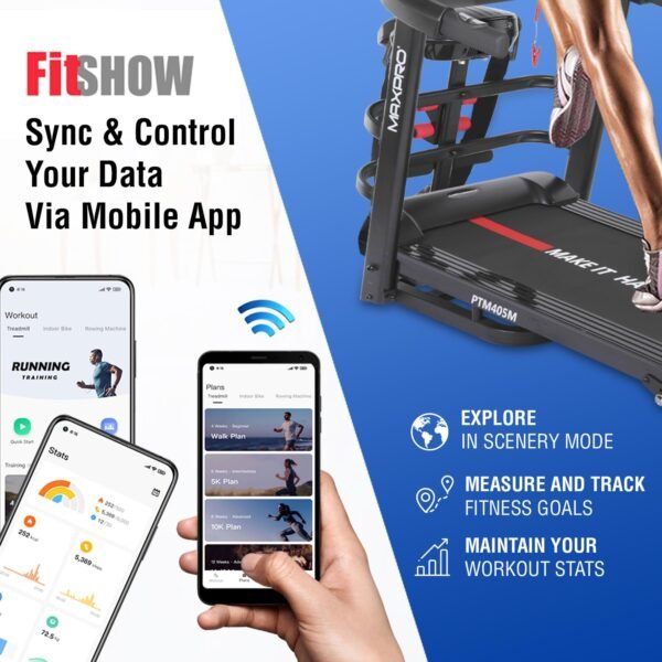 MAXPRO PTM405M 4.5HP Peak DC Motor Multifunction Foldable Treadmill with Massager, Free Diet Plan,Max.Speed 14km/hr, Fit Show App, Fitness Running Machine for home use with LED Display - Image 9
