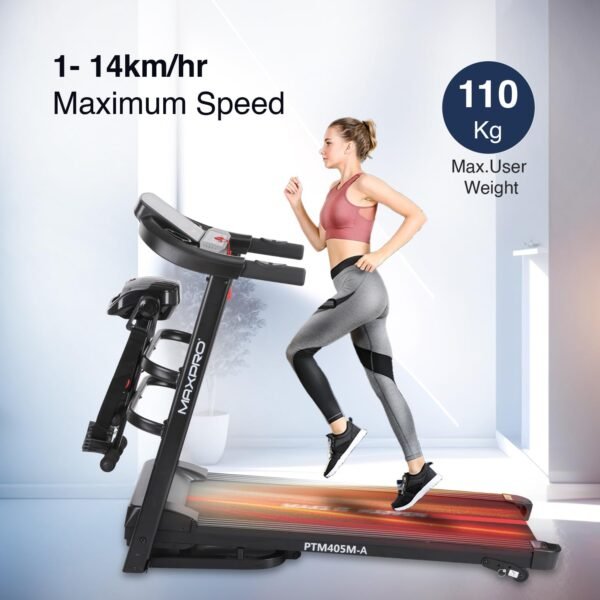 MAXPRO PTM405M 4.5HP Peak DC Motor Multifunction Foldable Treadmill with Massager, Free Diet Plan,Max.Speed 14km/hr, Fit Show App, Fitness Running Machine for home use with LED Display - Image 6