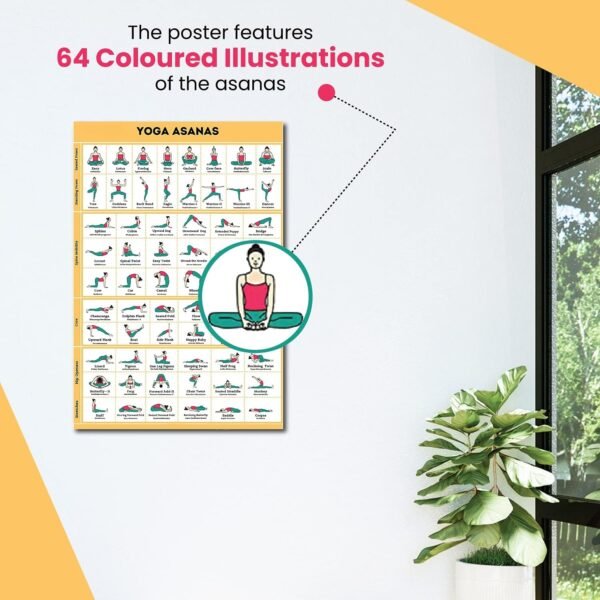 PIXELARTZ Wall Poster Yoga Poses & Mudras Wall Poster 64 Asanas HD Quality Motivational Yoga Chart Poster for Full Body Workout, Mediation, and Yoga Studio- Multicolor