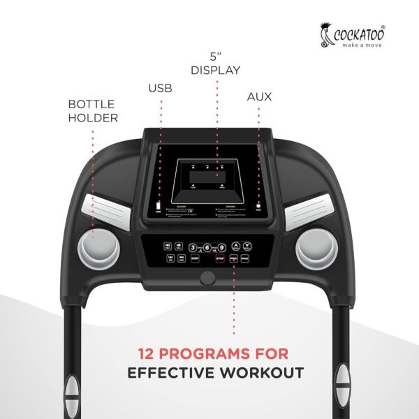 Cockatoo CTM-05 3HP Peak DC Motorized Treadmill for Home, with 3 Level Manual Incline, Max Speed 14 Km/Hr., Max User Weight 90 Kg, Black (DIY, Do It Yourself Installation, Black) - Image 4