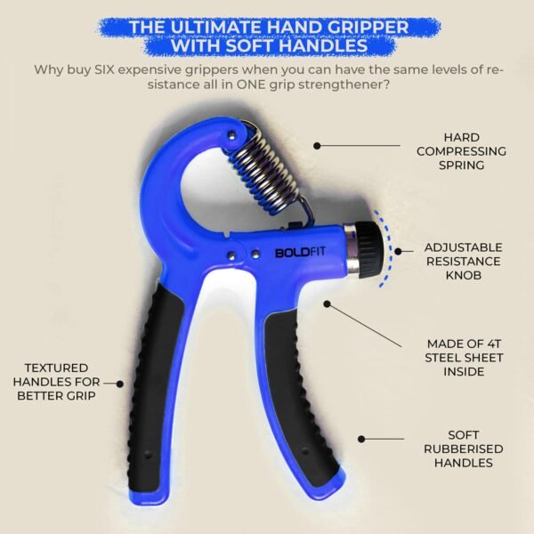 Boldfit Adjustable Hand Grip Strengthener, Hand Gripper for Men & Women for Gym Workout Hand Exercise Equipment to Use in Home for Forearm Exercise, Finger Exercise Power Gripper (40 Kg) Blue - Image 5