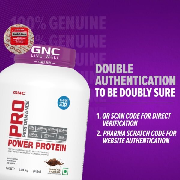 GNC Pro Performance Power Protein | 4 lbs/1.81 Kg | 6 In One Stack | 1500 Mg Creatine| No Added Sugar| 2744 MG BCAA | Informed Choice Certified | 30g Protein | 2.2g L-Glutamine | Energy Features Enzymes For Better Digestion | Double Rich Chocolate| Formulated In USA - Image 6