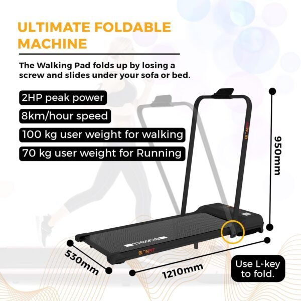 BIONFIT Treadmill for Home Gym 100 kg (2 HP) Foldable Running Machine for Home Gym Fitness Walking Pad for Men and Women, 1 Year Warranty,Free Installation - Image 3