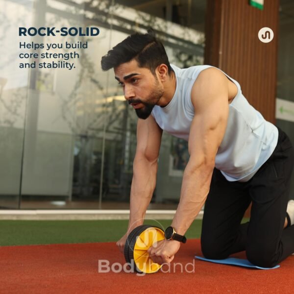 Bodyband Abs Roller for Men & Women Stomach Abs Roller Wheel for Home Workout, Gym Ab Roller for Men Abs Workout Equipment for Abdominal Ab Roller Home Exercise Equipment With Knee Mat -Yellow Black - Image 4