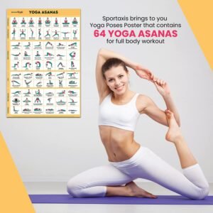 Sportaxis Yoga Poses Poster- 64 Yoga Asanas For Full Body Workout- Laminated Home Workout Poster With Colored Illustrations – English And Sanskrit Names – 18″ X 27″ (Double Sided) – Paper