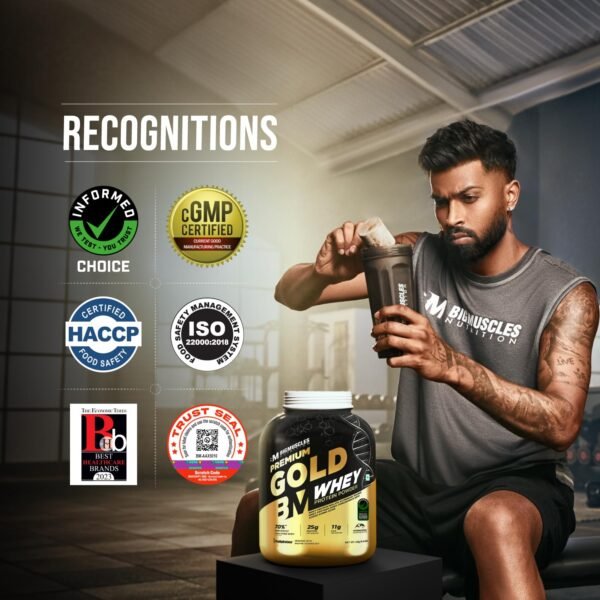 Bigmuscles Nutrition Premium Gold Whey [1Kg] | Informed Choice UK Certified | Isolate Whey Protein Blend | 25g Protein | 11g EAA | ProHydrolase Enzyme Technology [Malai Kulfi] - Image 2
