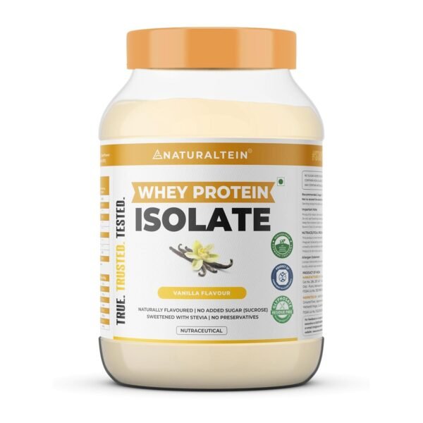 NATURALTEIN Natural Whey Protein Isolate Vanilla - 1 kg (Naturally flavored, Non-GMO, No Artificial Sweeteners)