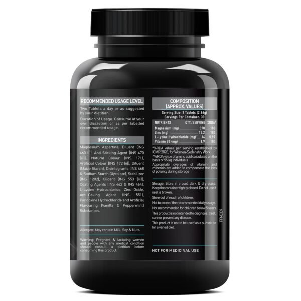 MuscleBlaze ZMA (60 Tablets) | For Muscle Strength & Recovery | 100% RDA of Zinc, Magnesium Aspartate and Vitamin B6 - Image 2