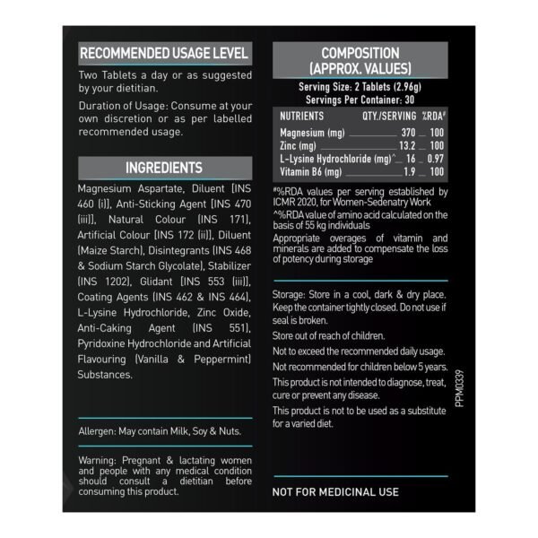 MuscleBlaze ZMA (60 Tablets) | For Muscle Strength & Recovery | 100% RDA of Zinc, Magnesium Aspartate and Vitamin B6 - Image 5