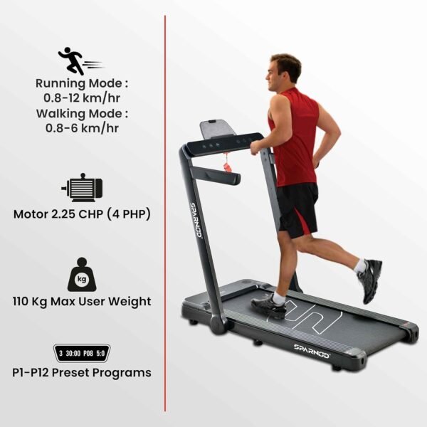 Sparnod Fitness STH-3060 (4 HP Peak) 2 in 1 Foldable Treadmill for Home Cum Under Desk Walking Pad- Slim Enough to be stored Under Bed - Image 7
