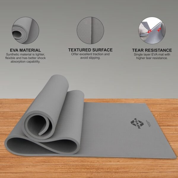 Nivia Anti Skid Yoga Mat For Men & Women, Exercise Mat for home workout, Yoga Mat for Women, Gym Exercise Mat (180x60x0.4CM) Grey - Image 4