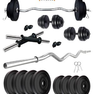 Kore PVC 20 Kg Home Gym Set with One 3 Ft Curl Rod and One Pair Dumbbell Rods, Multicolour