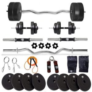 BULLAR Home Gym Set (8-30) kg Home Gym Combo with Curl Rod and Pair of Dumbbell Rods Gym Equipment for Men and Exercise Accessories for Fitness. (12 kg Home Gym Set)