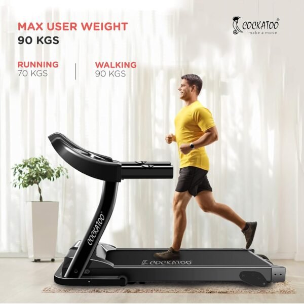 Cockatoo CTM-05 3HP Peak DC Motorized Treadmill for Home, with 3 Level Manual Incline, Max Speed 14 Km/Hr., Max User Weight 90 Kg, Black (DIY, Do It Yourself Installation, Black) - Image 2