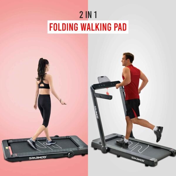 Sparnod Fitness STH-3060 (4 HP Peak) 2 in 1 Foldable Treadmill for Home Cum Under Desk Walking Pad- Slim Enough to be stored Under Bed - Image 2