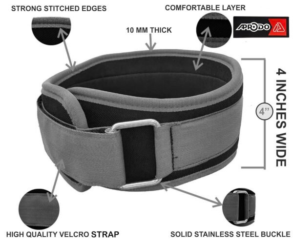 Aprodo Multipurpose Weight Lifting Belt for Back Support Comfortable & Durable for Powerlifting, Weightlifting, Gym, Workout - 100% Nylon, (4 Inch Wide) for Men and Women (Grey, Medium 32'' - 36'') - Image 5